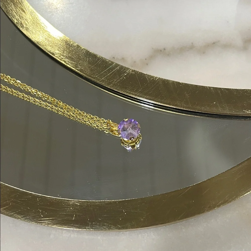 Lavender Purple Glass Rhinestone Pendant Necklace